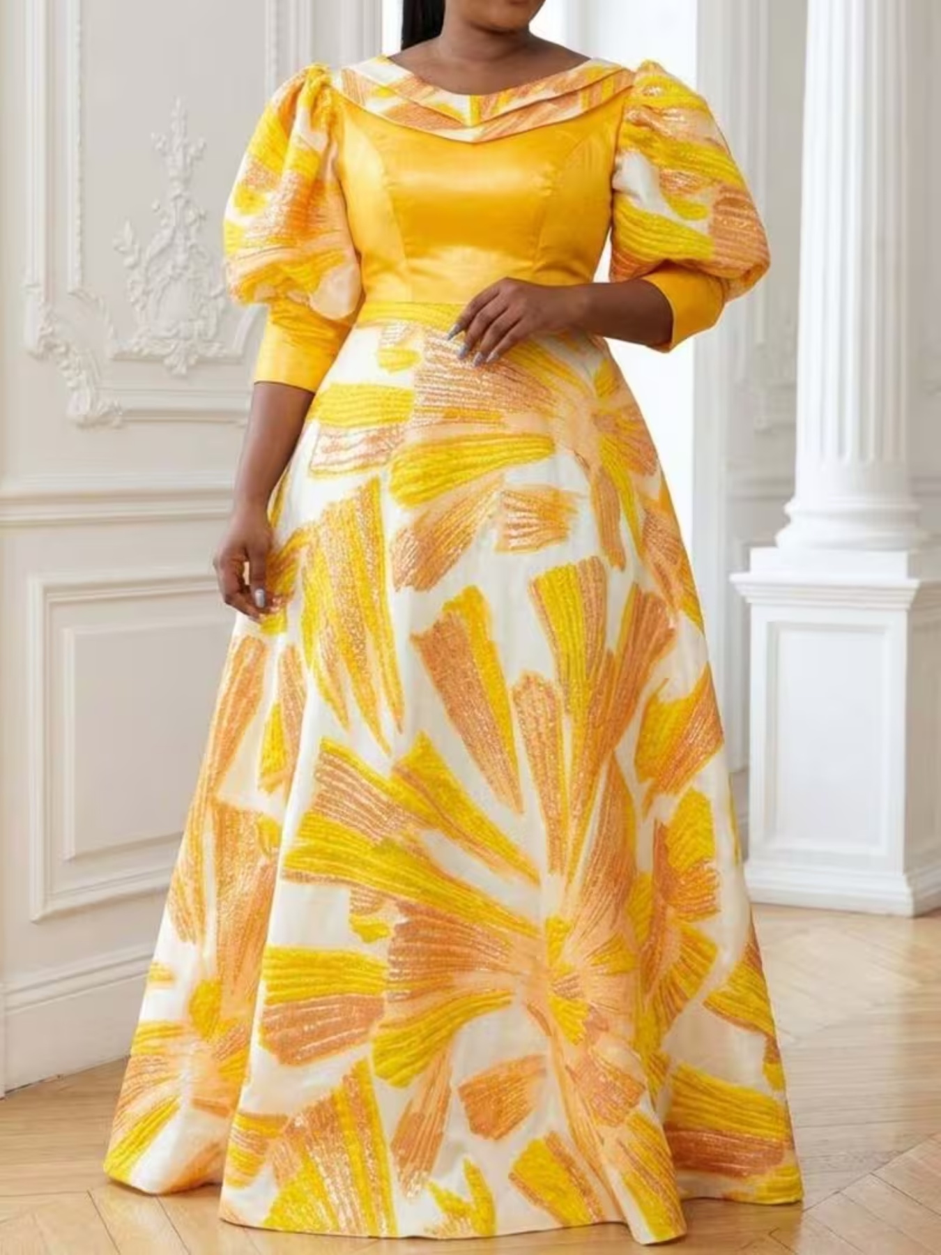 Evening Gown - Vestido Maxi de Satén Estampado para